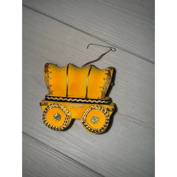 VTG Felt Covered Styrofoam Christmas Ornament Covered Wagon Yellow - Picture 3 of 8